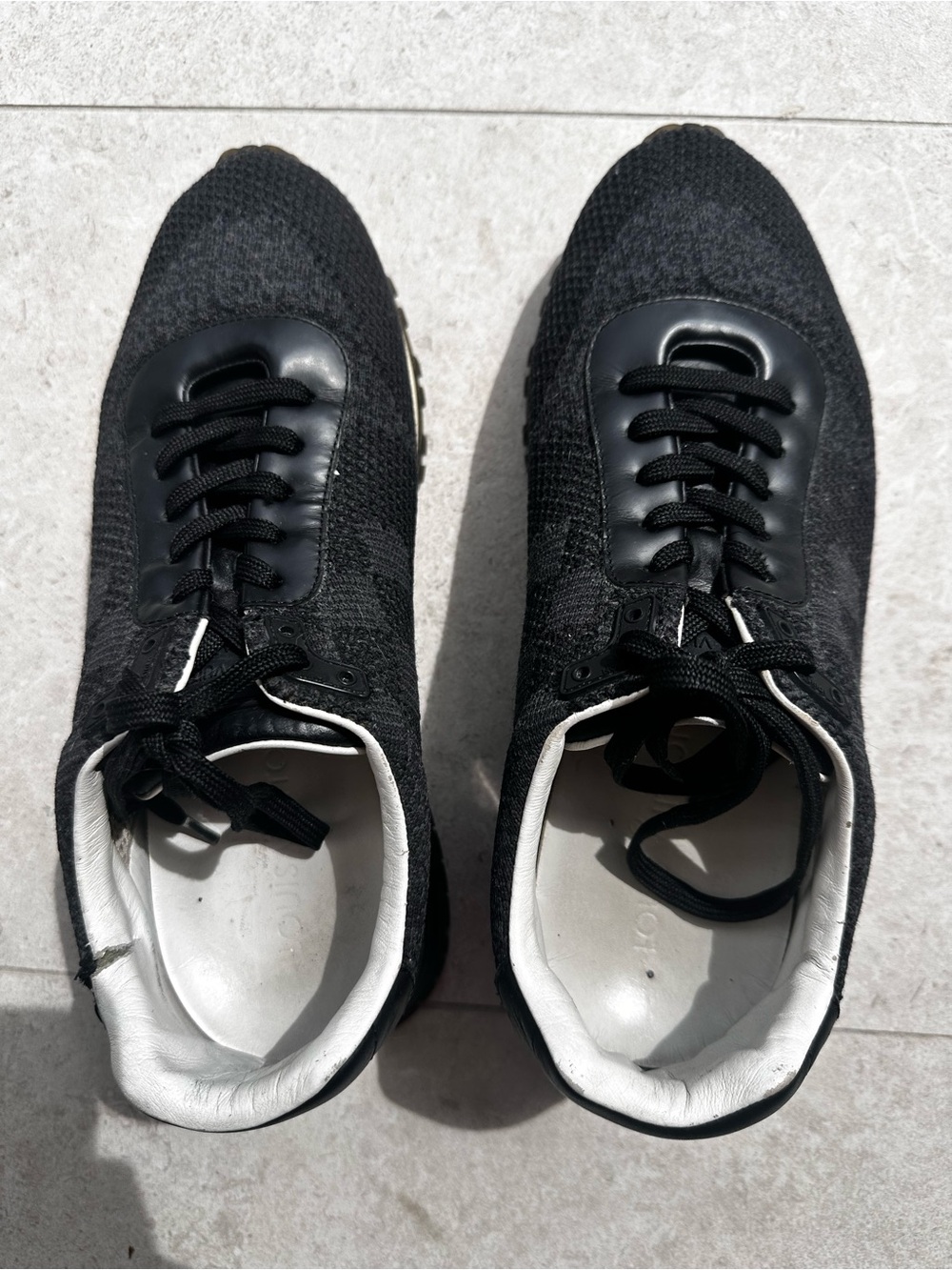 Authentic Louis Vuitton Leather & Monogram Fabric Sneakers Men's Black Knit Lace